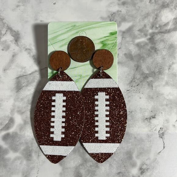 Handcrafted Faux Leather Glitter Football Earrings with Post Backs - Picture 2 of 5